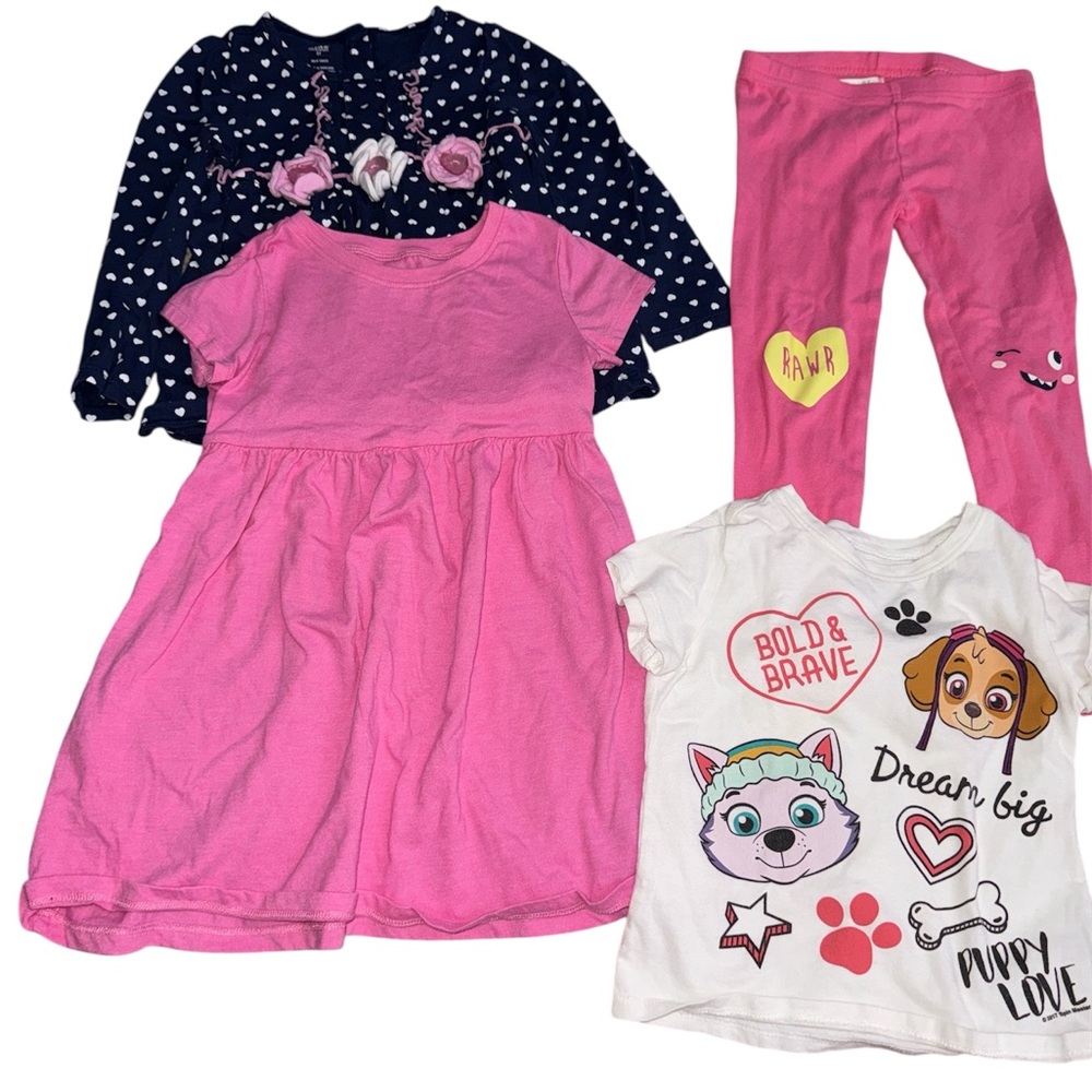 3T Girls Kids Clothing Bundle Set with Pink Dress and Graphic Tee (4 Pieces)